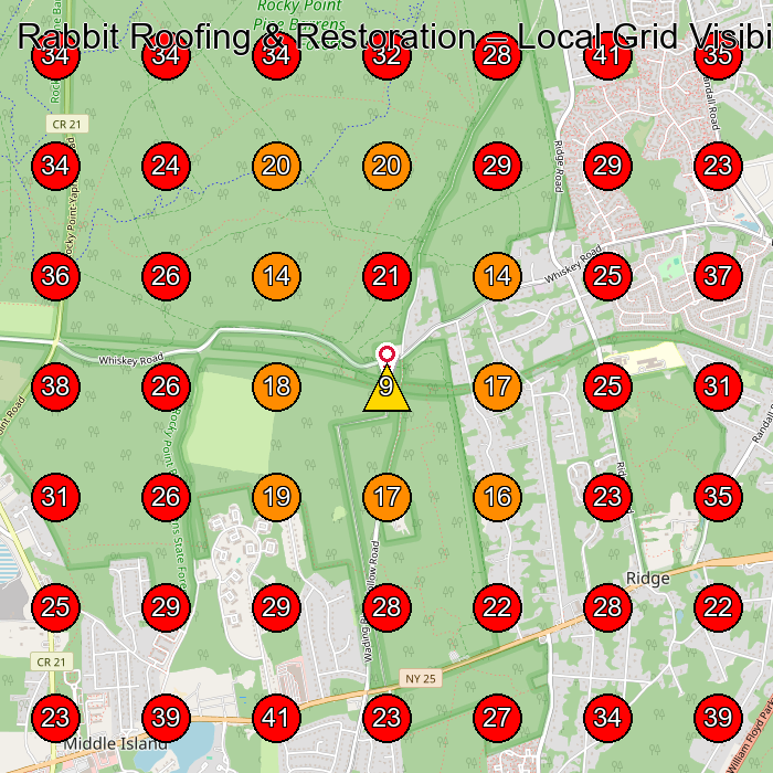 Rabbit Roofing & Restoration GeoGrid visibility map for Roofing Contractor in None
